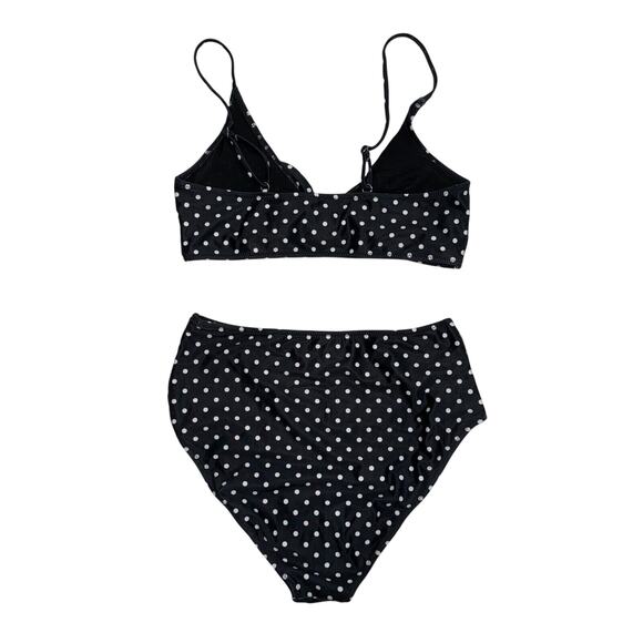 Polka Dot Bikini Set‎ Womens Size Medium Black V Neck Spaghetti Strap High Waist - Picture 2 of 8